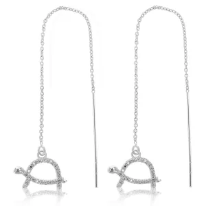 0.07 cttw Diamond Dangle Threader Earrings Brass With Rhodium Plating Tortoise