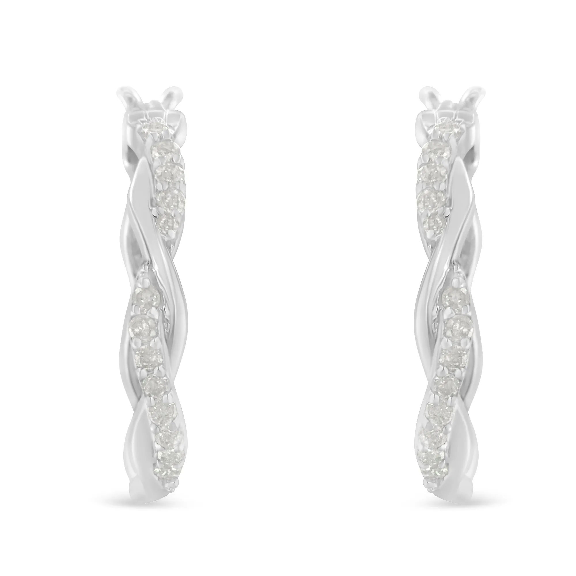 .925 Sterling-Silver 1/4 cttw Pave Set Diamond Twisted Spiral Hoop Earring