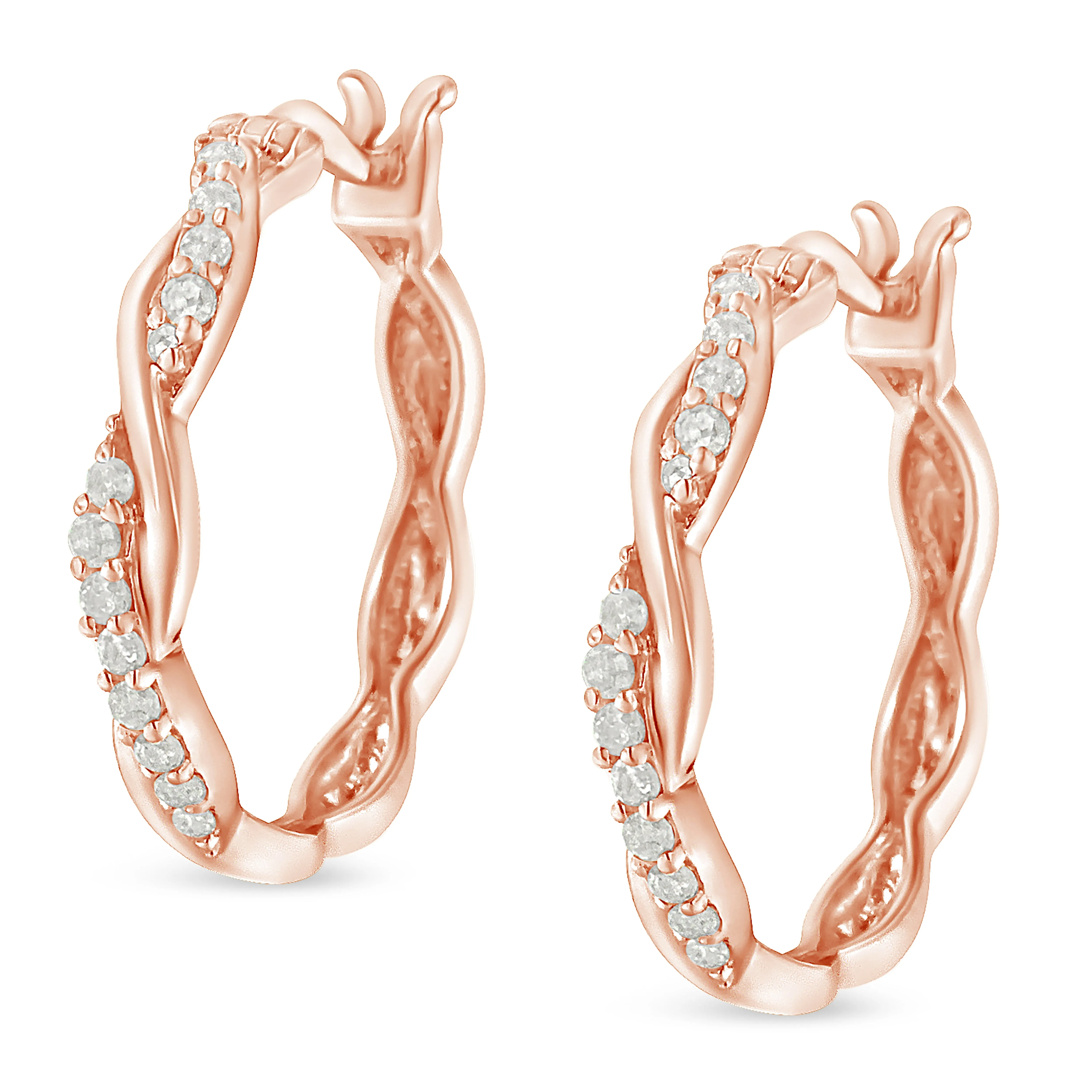.925 Sterling-Silver 1/4 cttw Pave Set Diamond Twisted Spiral Hoop Earring