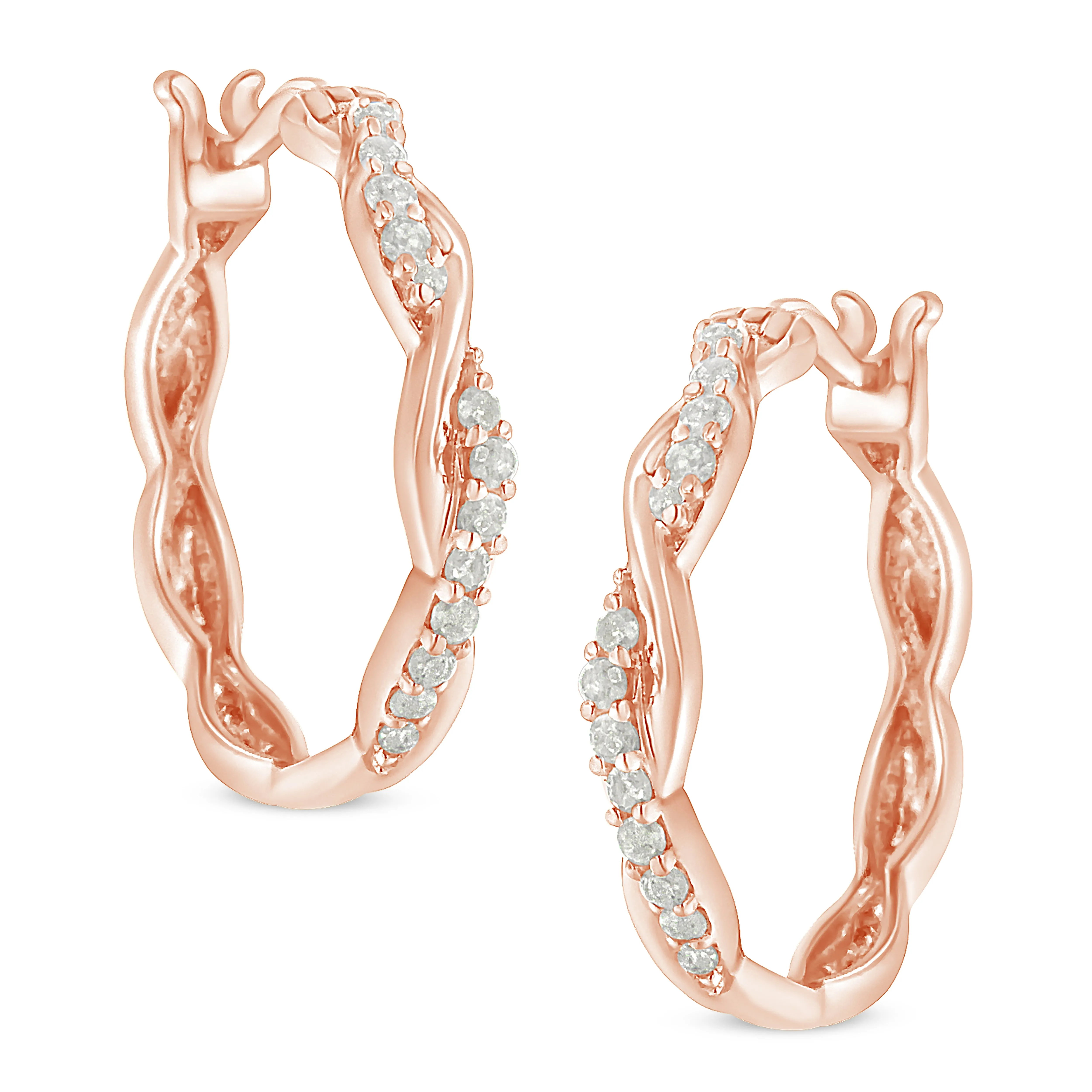 .925 Sterling-Silver 1/4 cttw Pave Set Diamond Twisted Spiral Hoop Earring