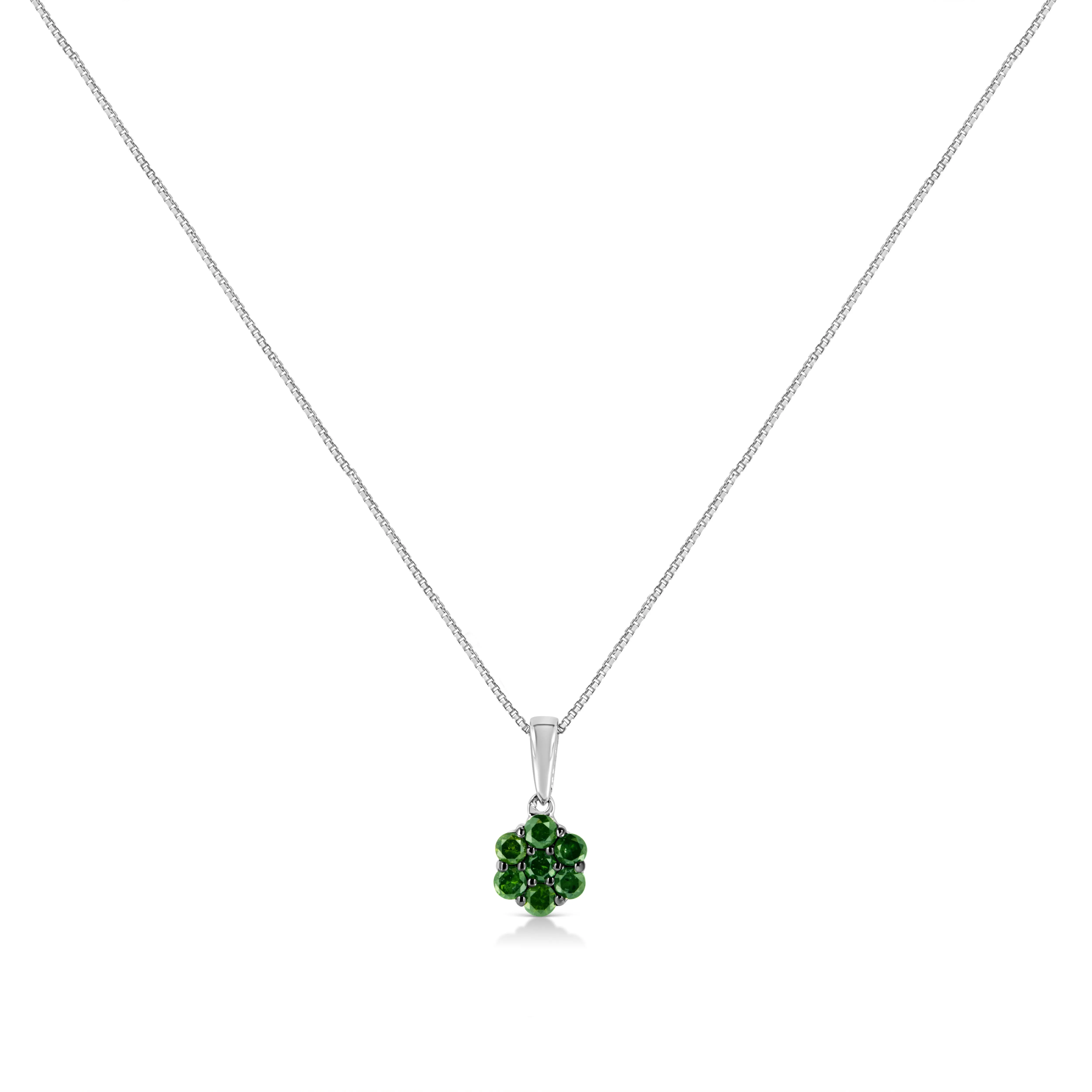 .925 Sterling Silver Prong Set Color Treated Diamond Floral Cluster 18 Pendant Necklace