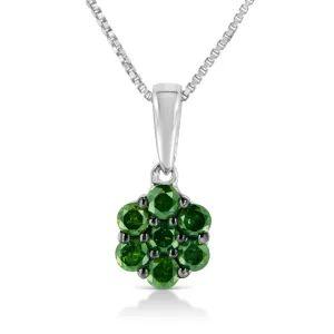 .925 Sterling Silver Prong Set Color Treated Diamond Floral Cluster 18 Pendant Necklace