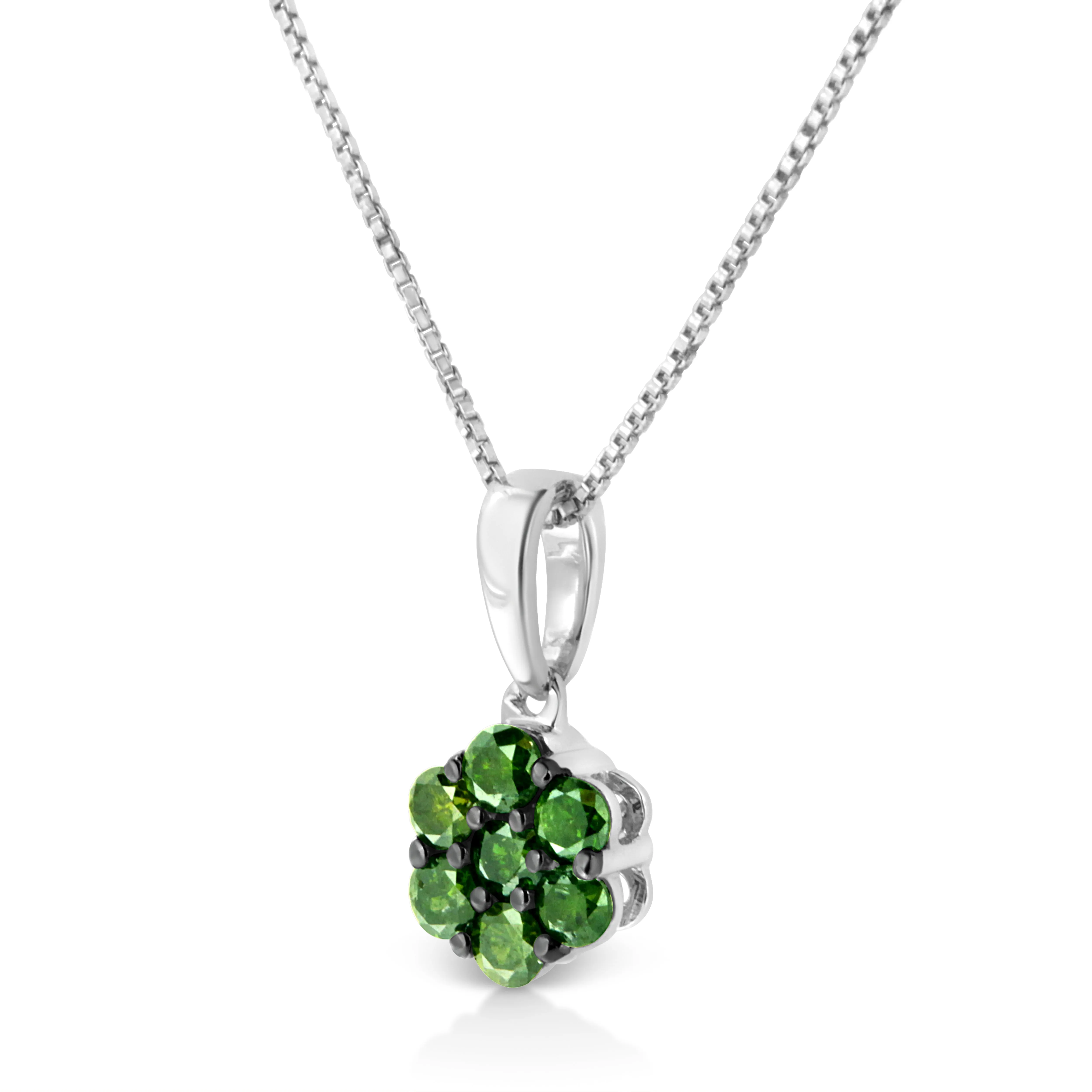 .925 Sterling Silver Prong Set Color Treated Diamond Floral Cluster 18 Pendant Necklace