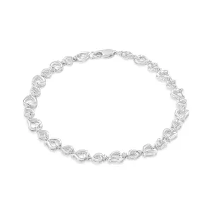 .925 Sterling Silver Prong Set Diamond Accent Alternating Heart Link Bracelet