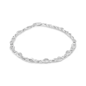 .925 Sterling Silver Prong Set Diamond Accent Curved Spiral Link Bracelet