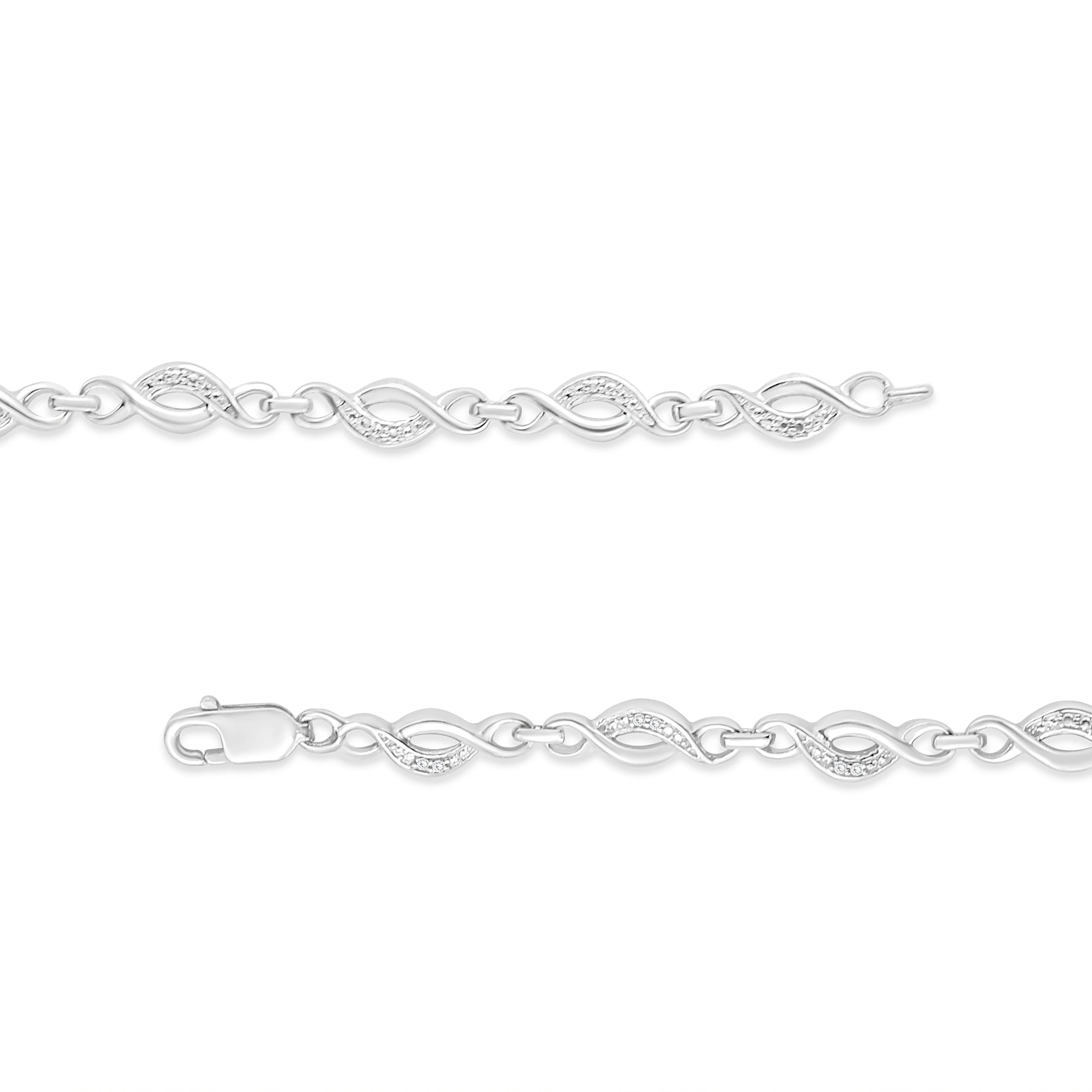 .925 Sterling Silver Prong Set Diamond Accent Curved Spiral Link Bracelet