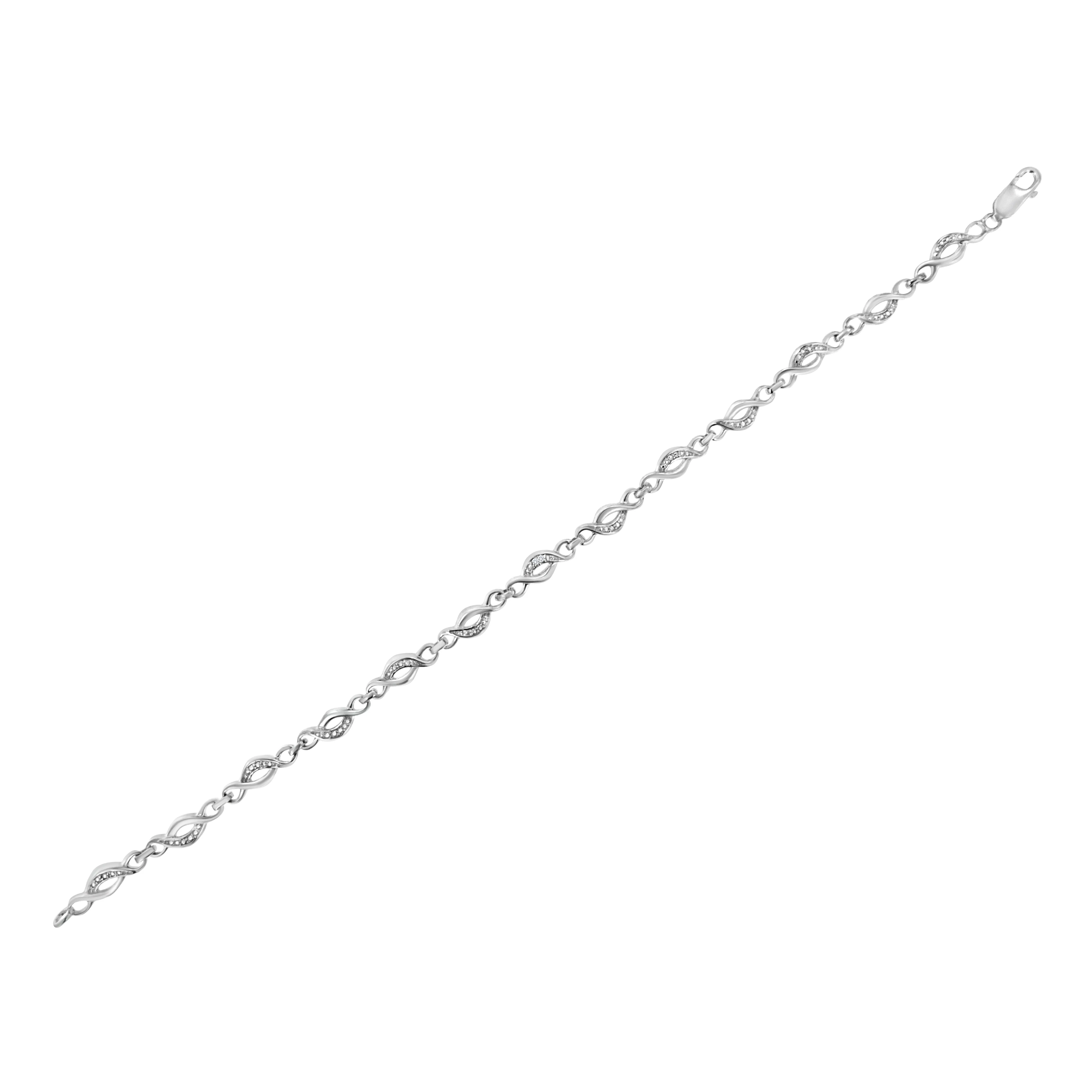 .925 Sterling Silver Prong Set Diamond Accent Curved Spiral Link Bracelet