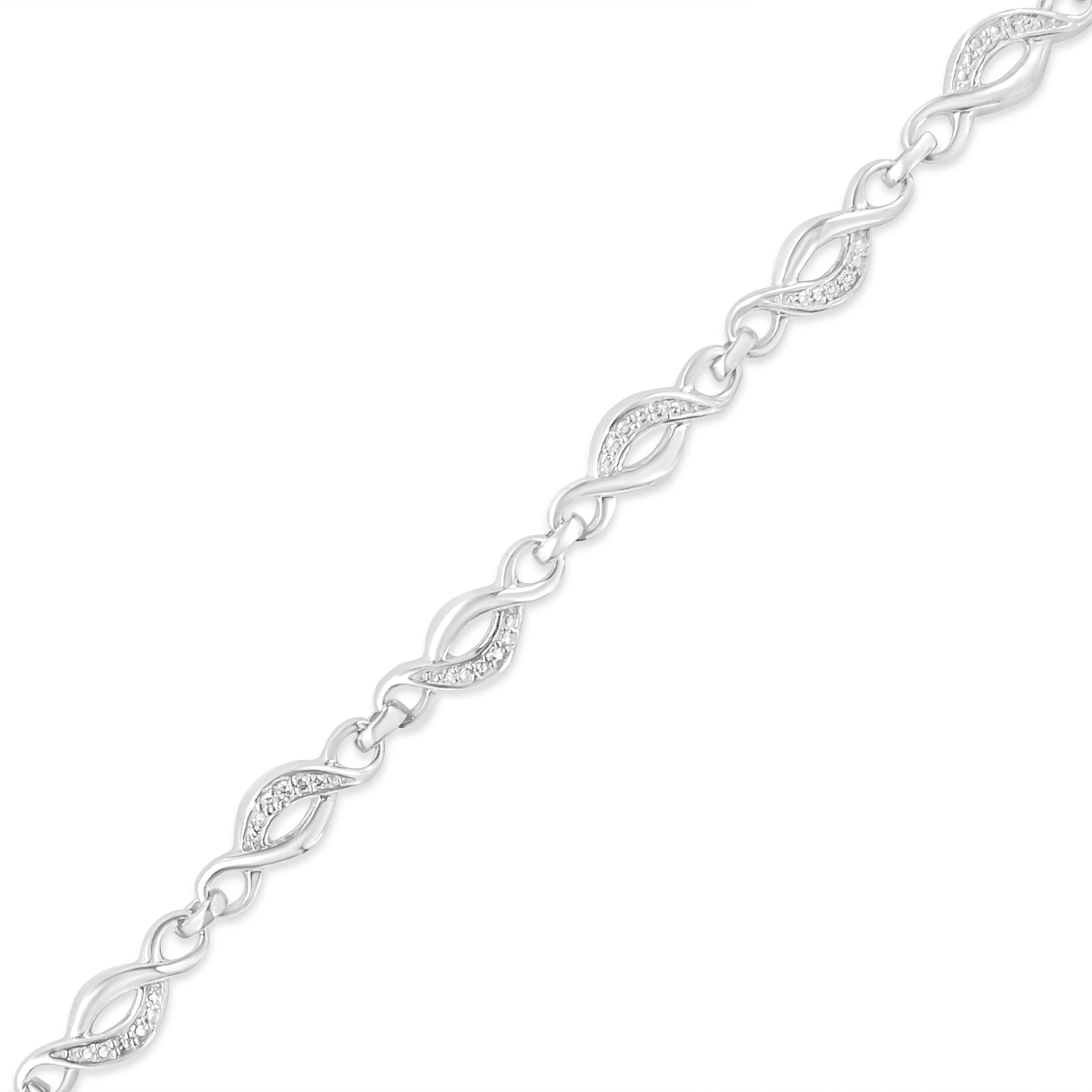 .925 Sterling Silver Prong Set Diamond Accent Curved Spiral Link Bracelet