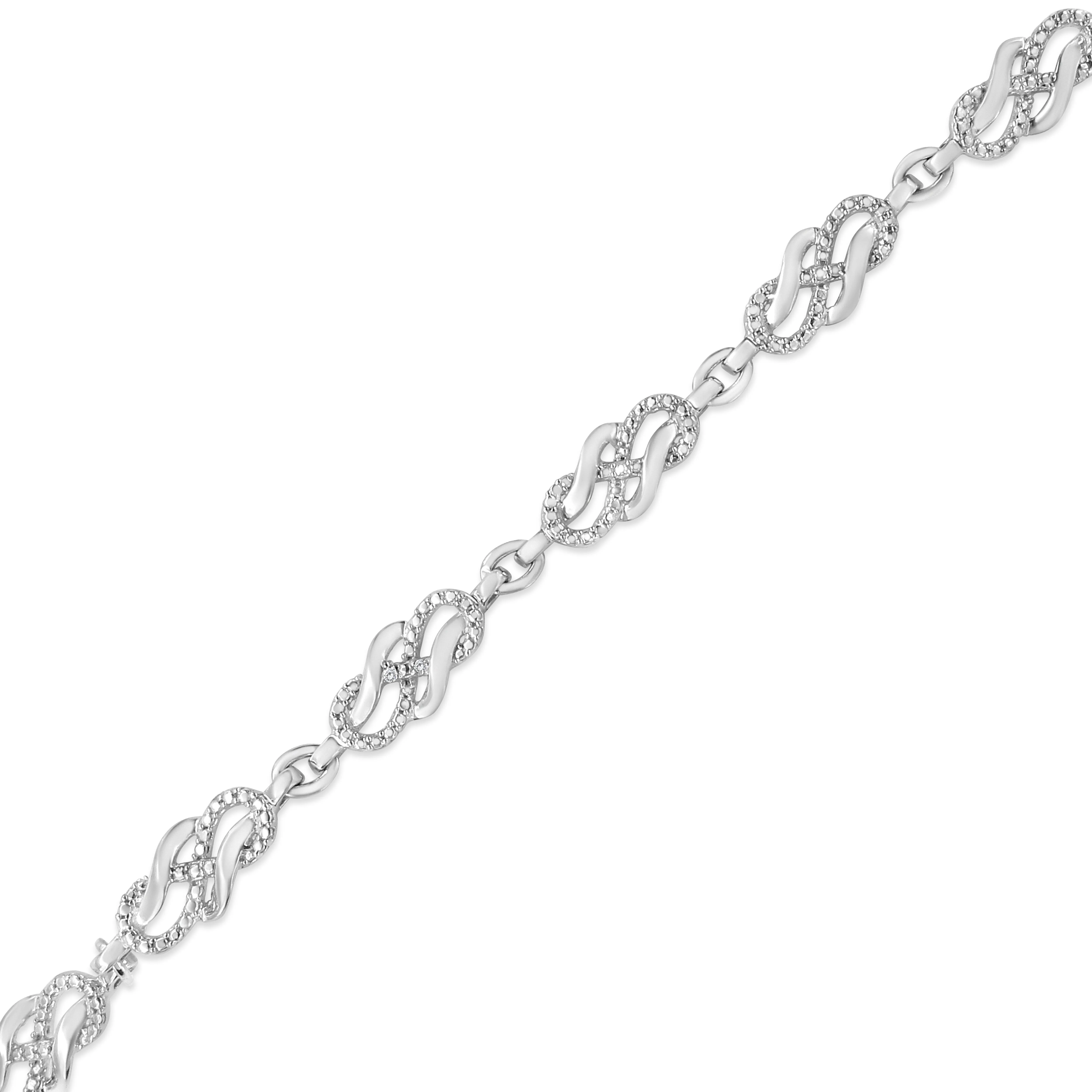 .925 Sterling Silver Prong Set Diamond Accent Infinity Weave Link 7.25 Bracelet