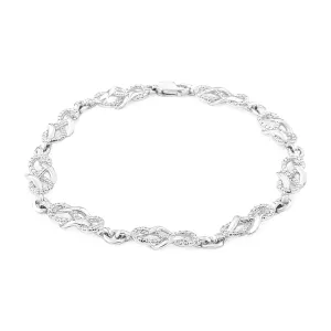 .925 Sterling Silver Prong Set Diamond Accent Infinity Weave Link 7.25 Bracelet