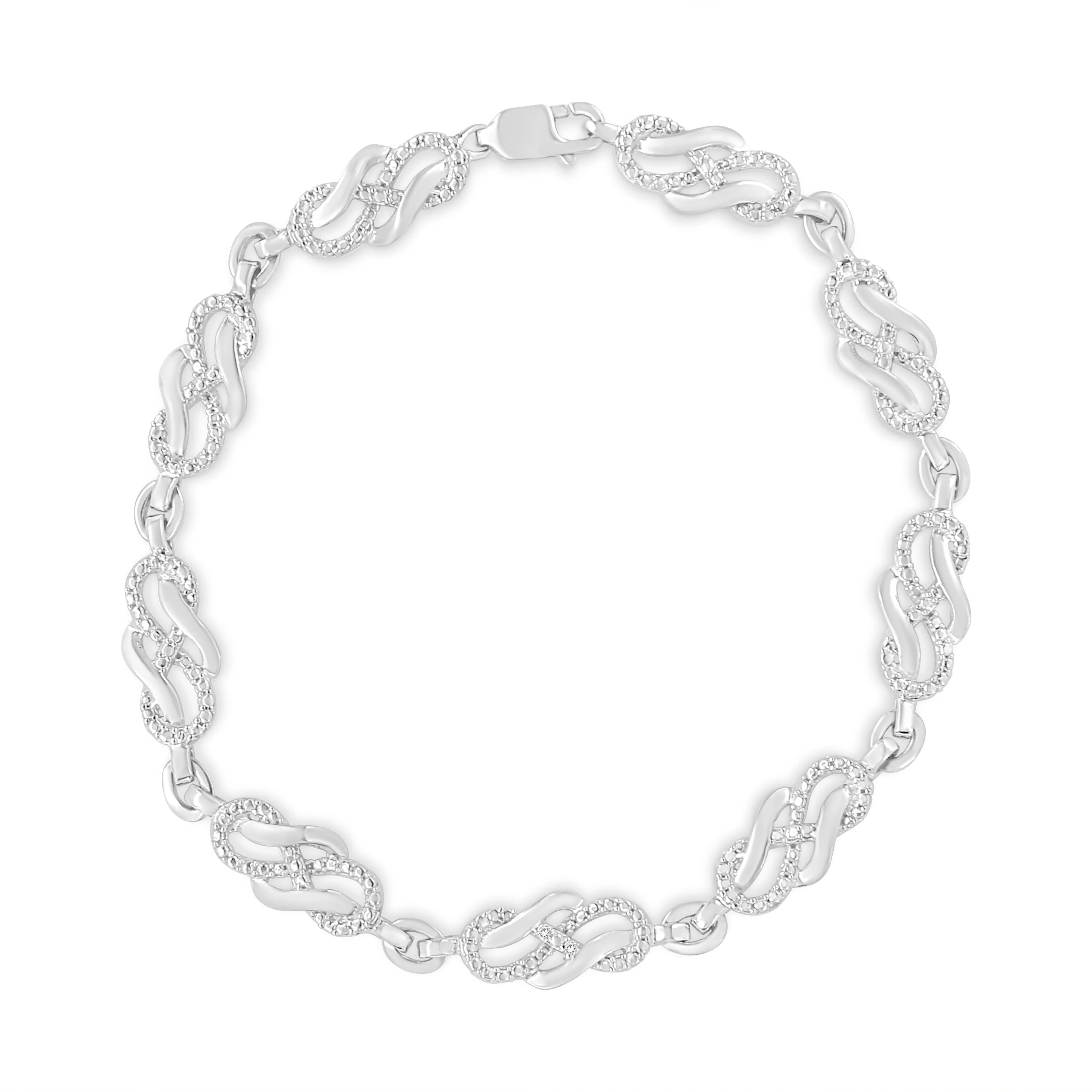 .925 Sterling Silver Prong Set Diamond Accent Infinity Weave Link 7.25 Bracelet
