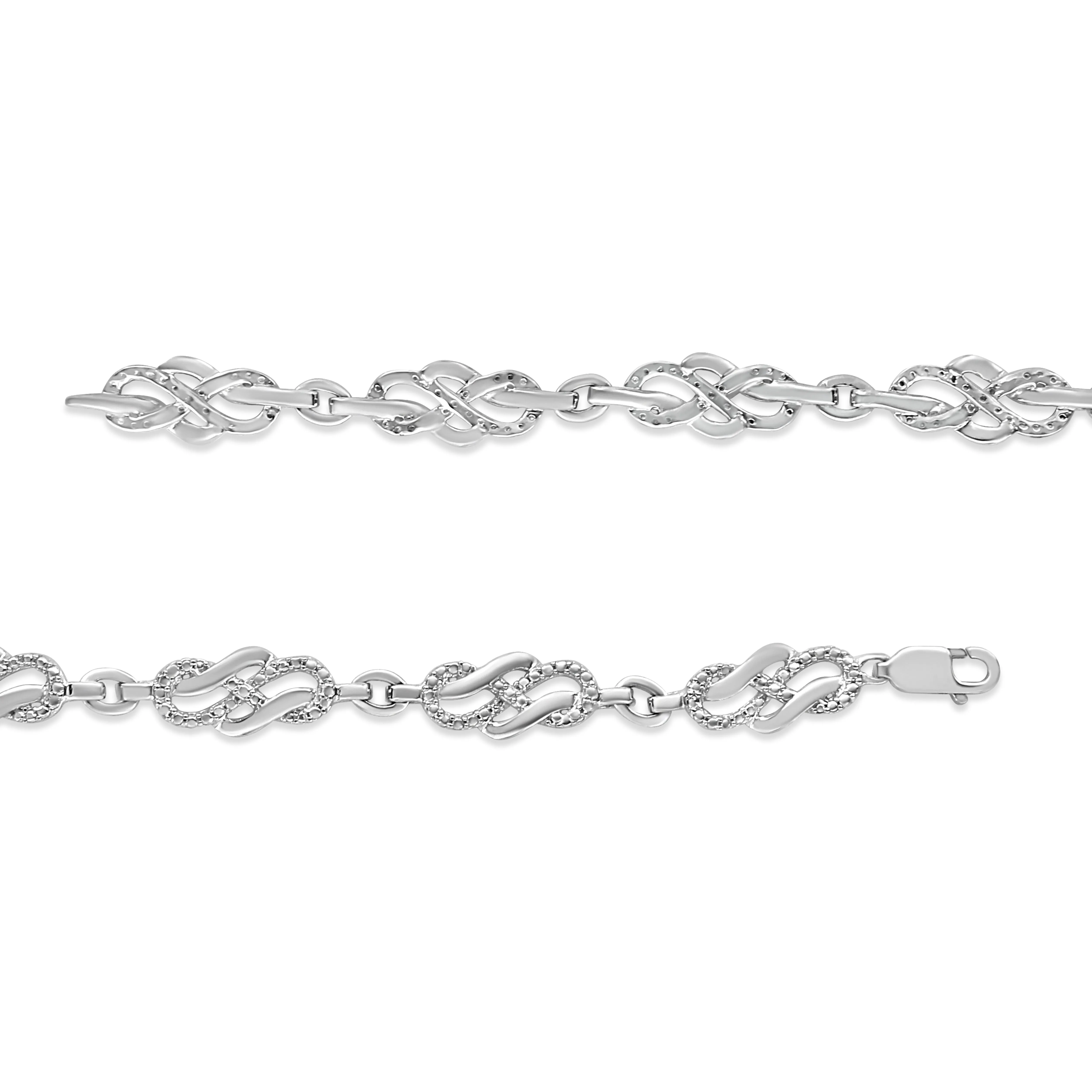 .925 Sterling Silver Prong Set Diamond Accent Infinity Weave Link 7.25 Bracelet