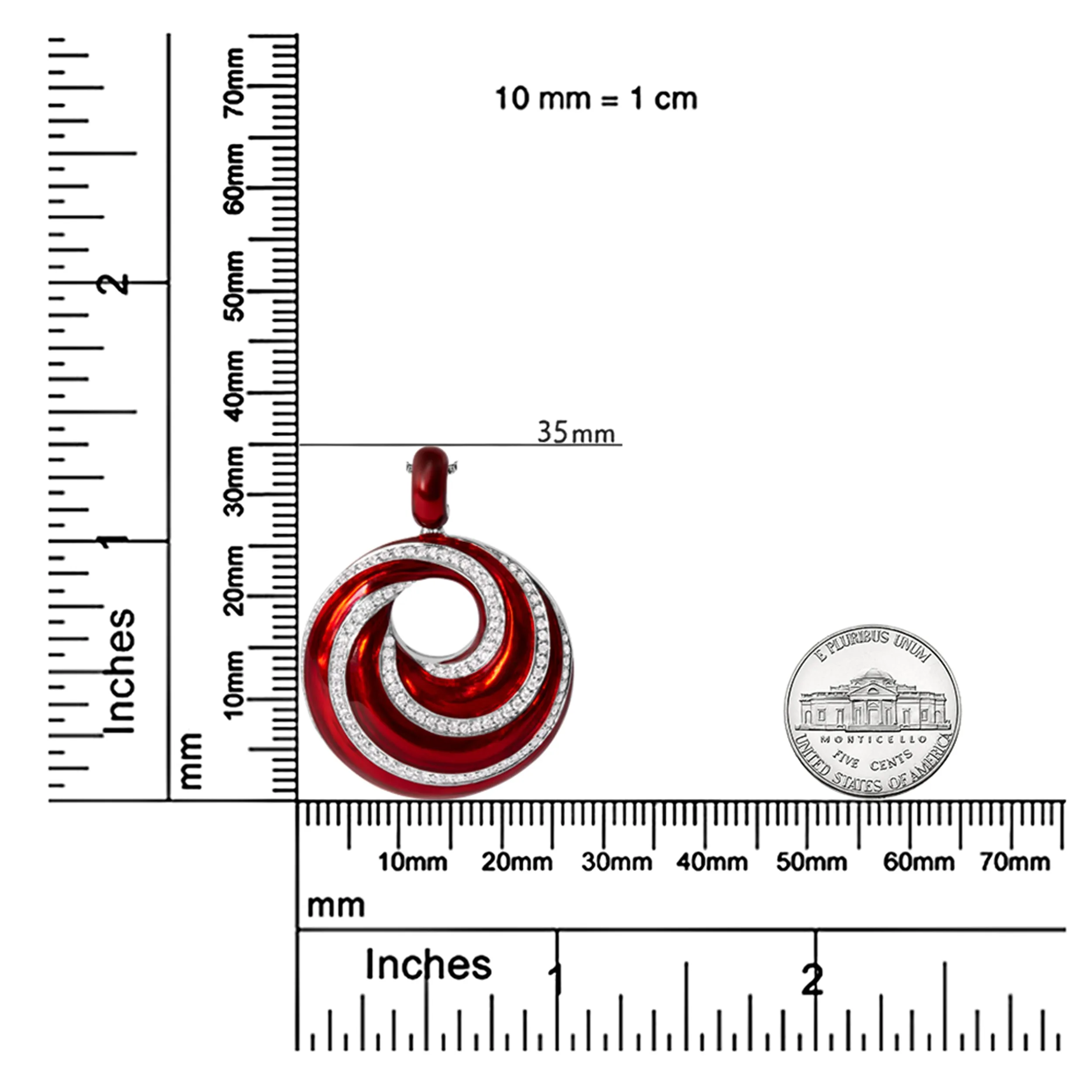 .925 Sterling Silver Red Enamel and 1/2 Diamond Endless Swirl Medallion 18 Pendant Necklace