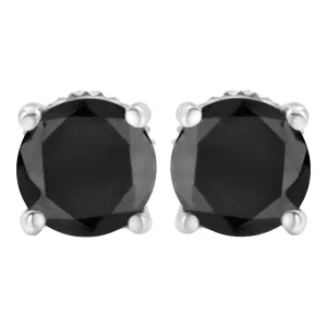 .925 Sterling Silver Round Brilliant-Cut Black Diamond Classic 4-Prong Stud Earrings with Screw Backs