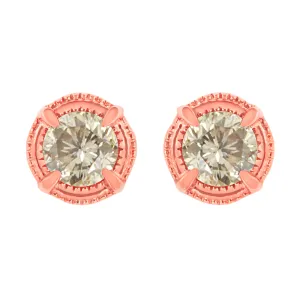 .925 Sterling Silver Round Brilliant Cut Diamond Solitaire Milgrain Stud Earrings