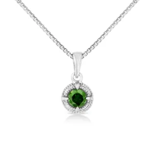 .925 Sterling Silver Treated Color Diamond Solitaire 18 Milgrain Pendant Necklace