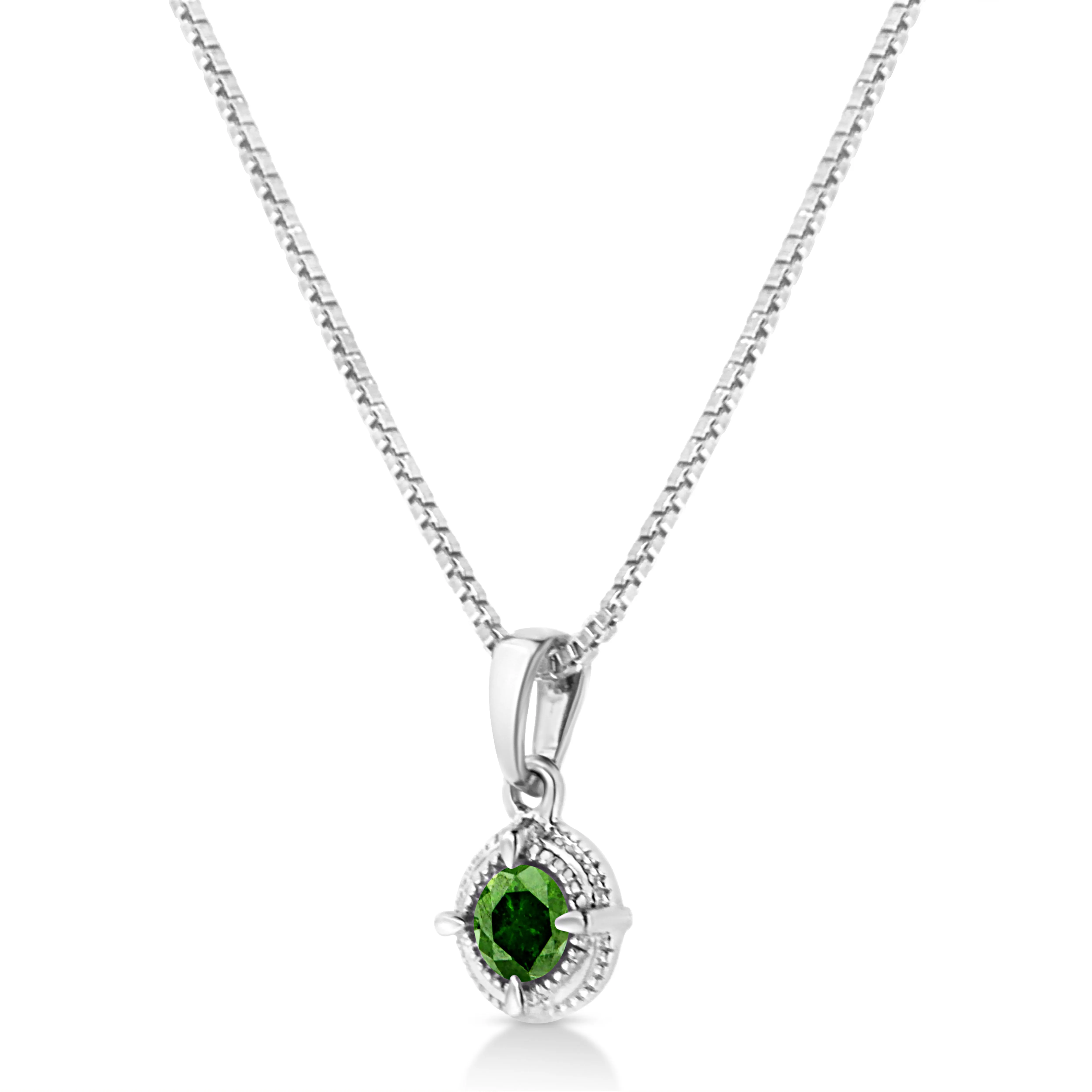.925 Sterling Silver Treated Color Diamond Solitaire 18 Milgrain Pendant Necklace