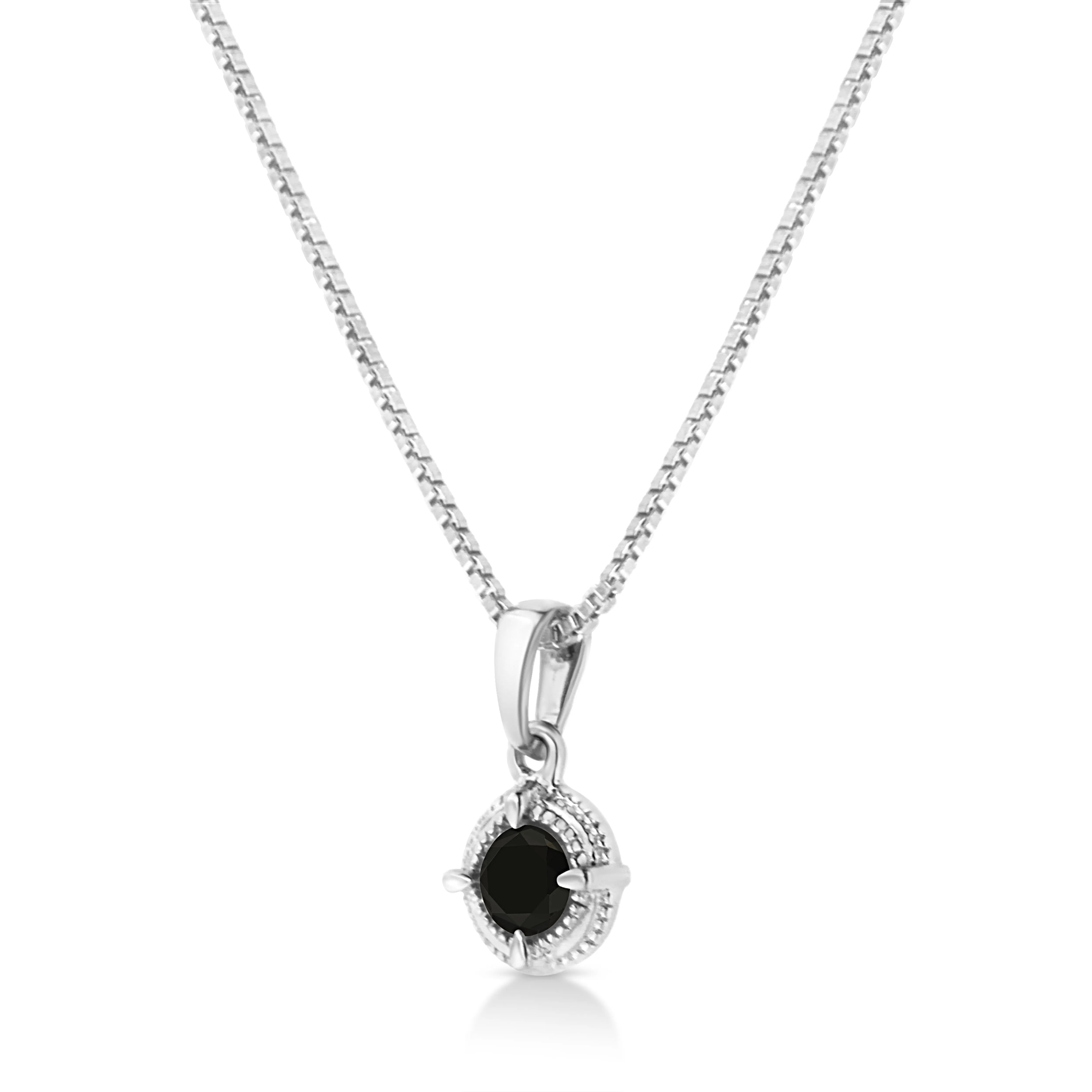 .925 Sterling Silver Treated Color Diamond Solitaire 18 Milgrain Pendant Necklace