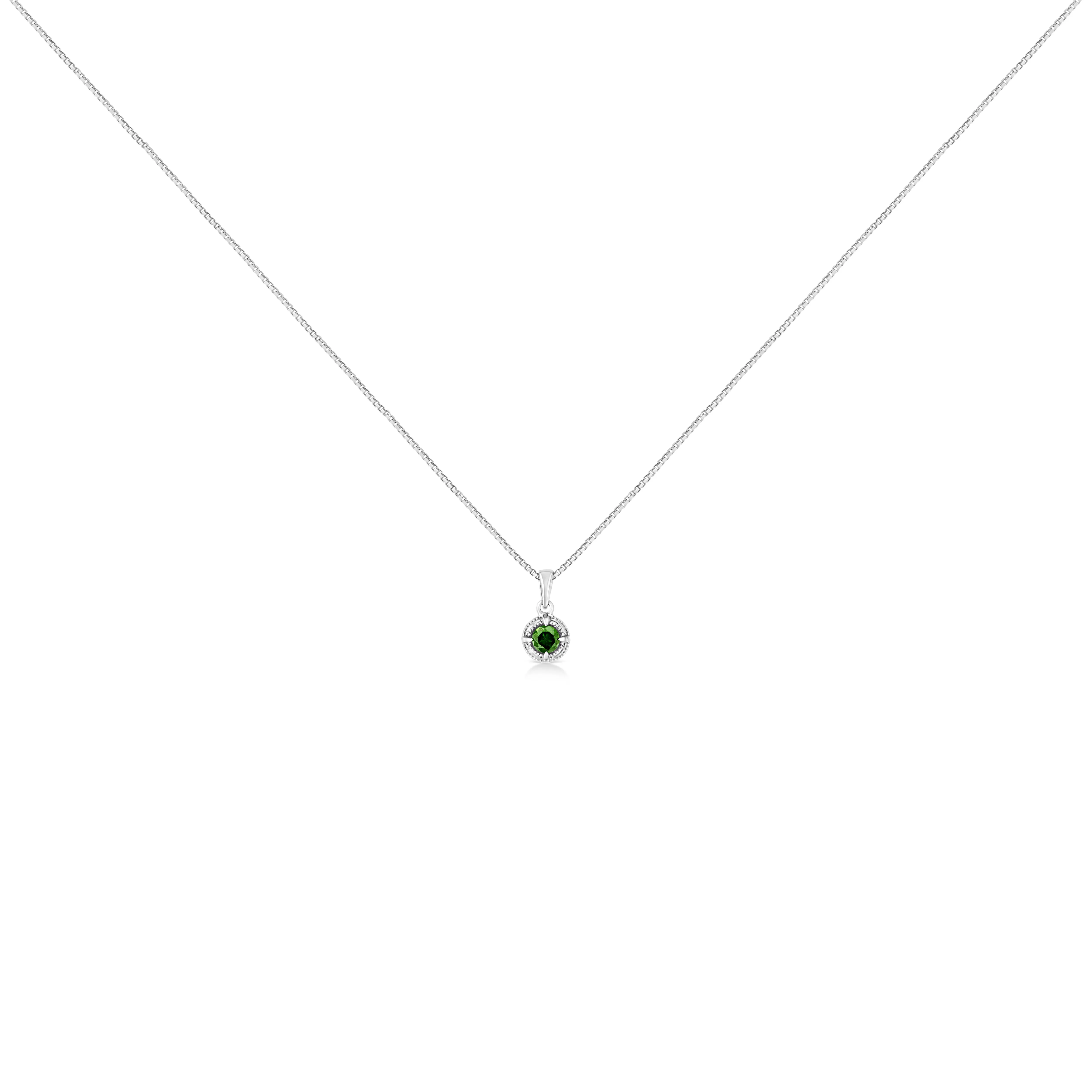 .925 Sterling Silver Treated Color Diamond Solitaire 18 Milgrain Pendant Necklace