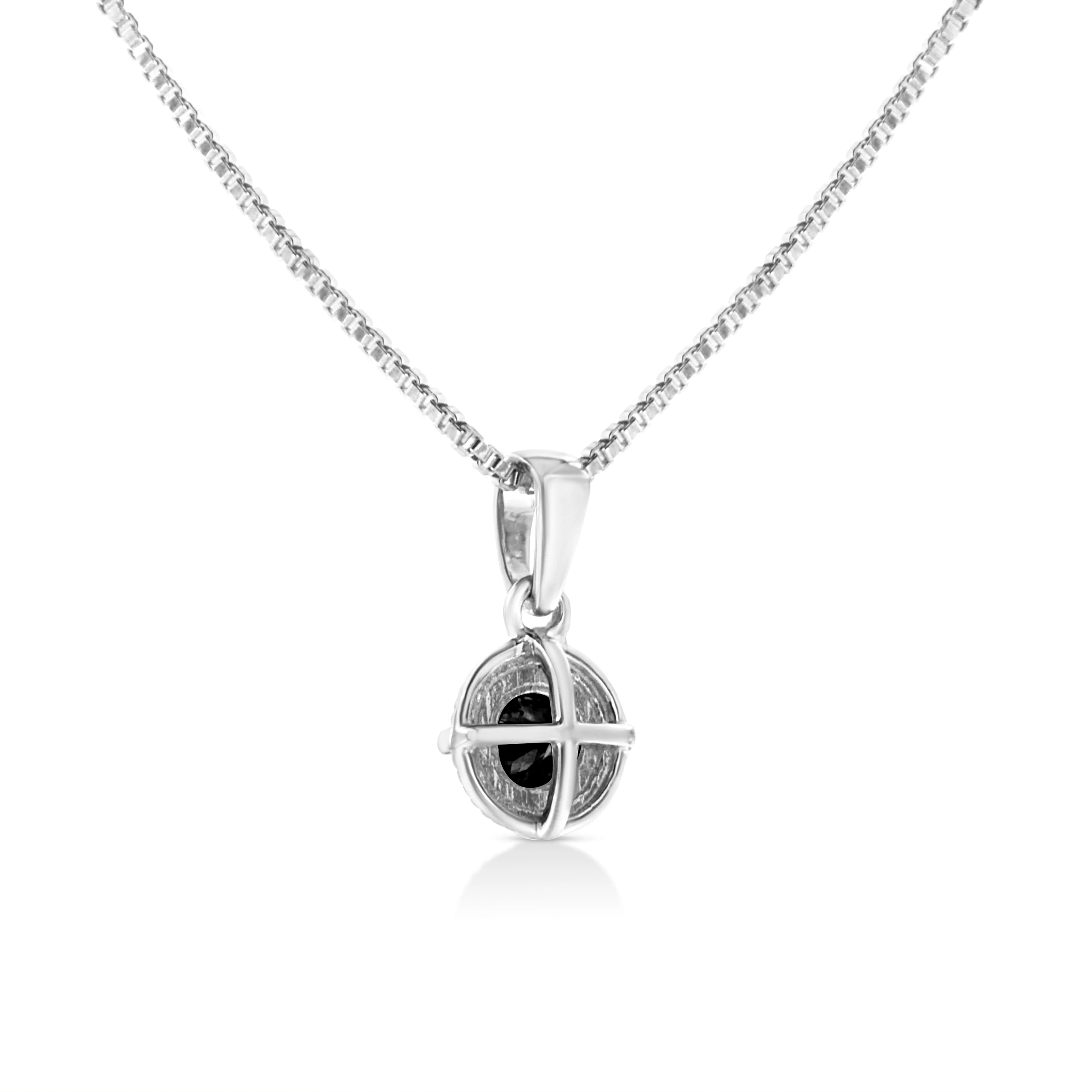 .925 Sterling Silver Treated Color Diamond Solitaire 18 Milgrain Pendant Necklace