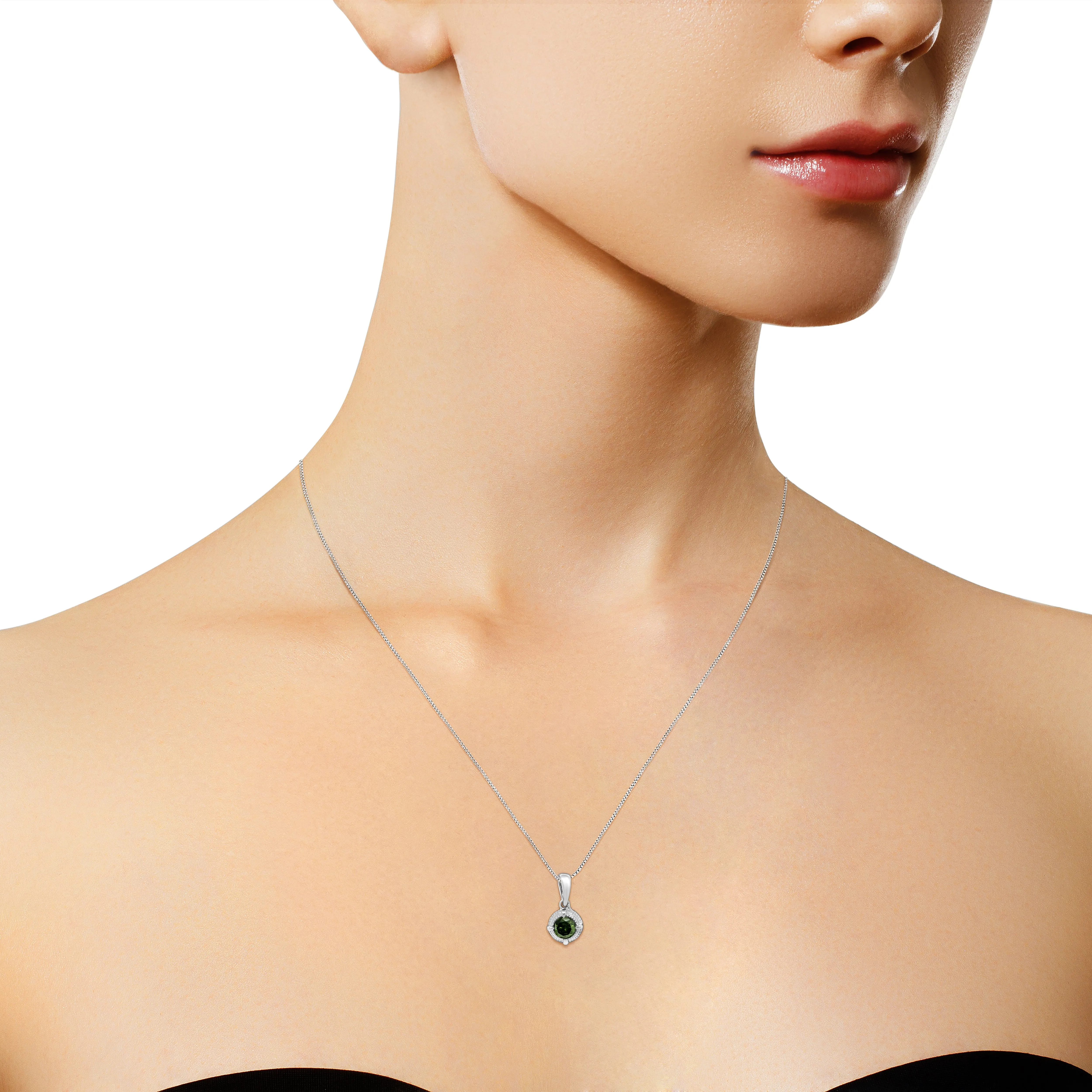 .925 Sterling Silver Treated Color Diamond Solitaire 18 Milgrain Pendant Necklace