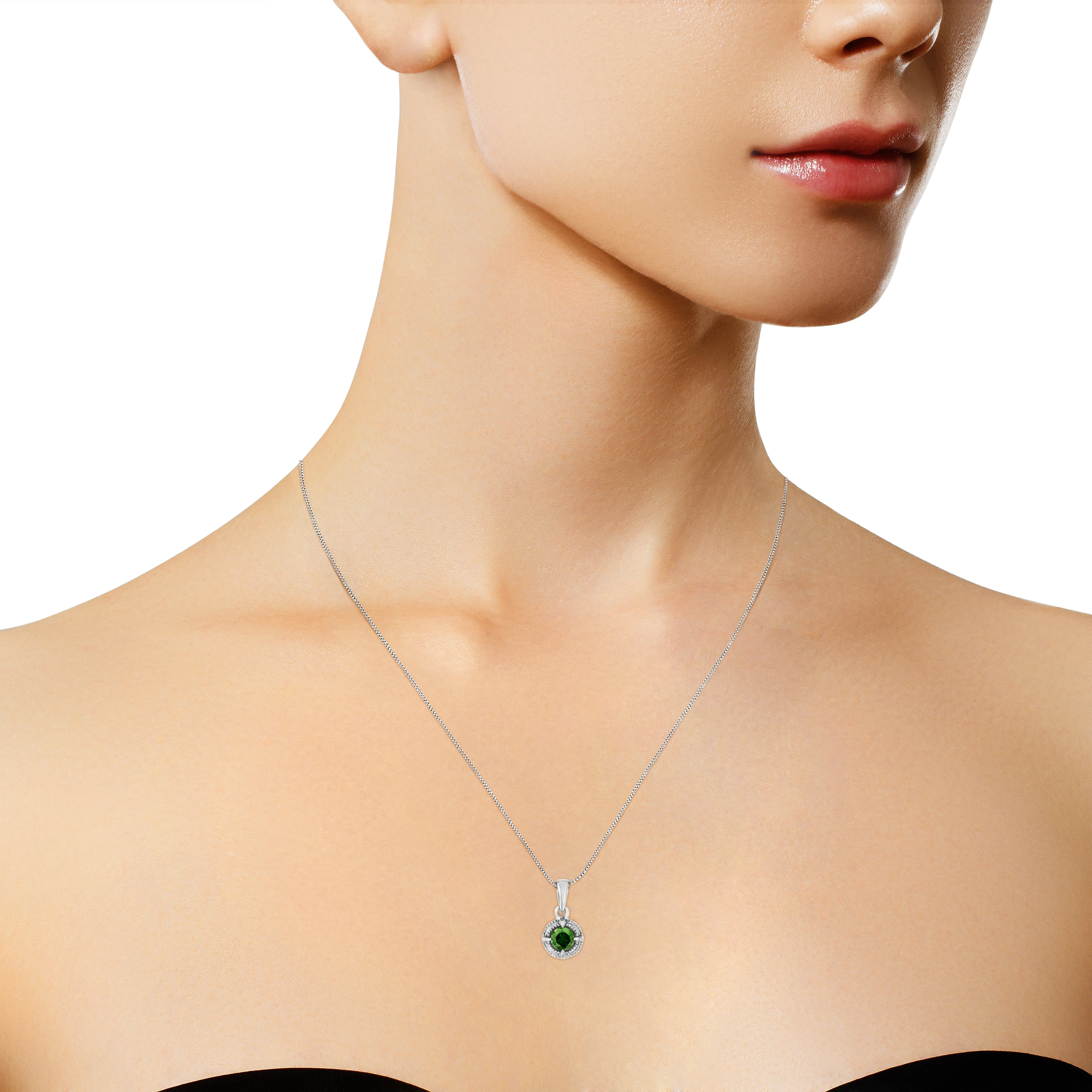 .925 Sterling Silver Treated Color Diamond Solitaire 18 Milgrain Pendant Necklace