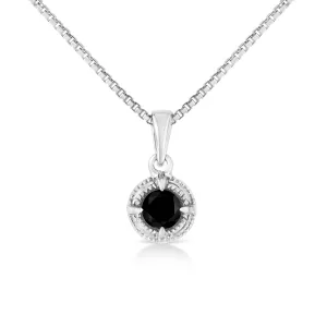 .925 Sterling Silver Treated Color Diamond Solitaire 18 Milgrain Pendant Necklace
