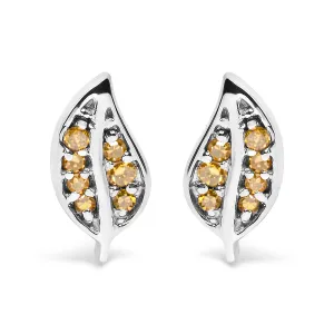 .925 Sterling Silver Yellow Diamond Accent Leaf Stud Earrings