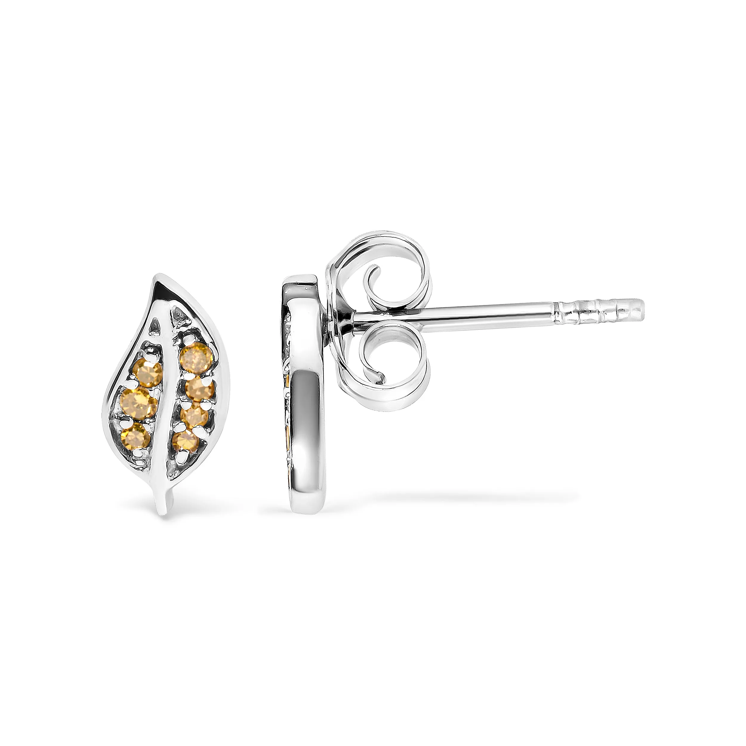 .925 Sterling Silver Yellow Diamond Accent Leaf Stud Earrings