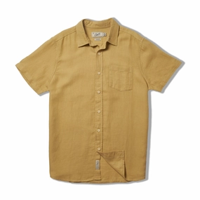 Amalfi Textured Hemp Linen Cotton Short Sleeve Shirt - Honey Mustard