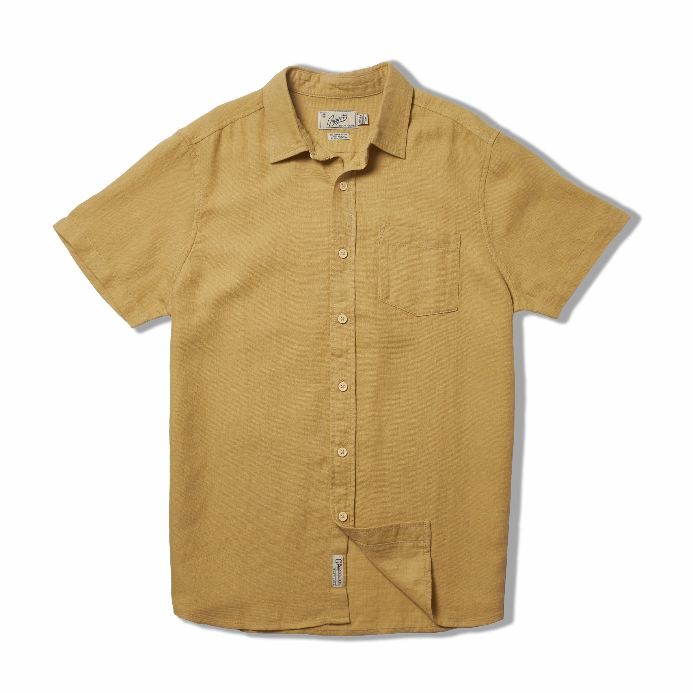 Amalfi Textured Hemp Linen Cotton Short Sleeve Shirt - Honey Mustard