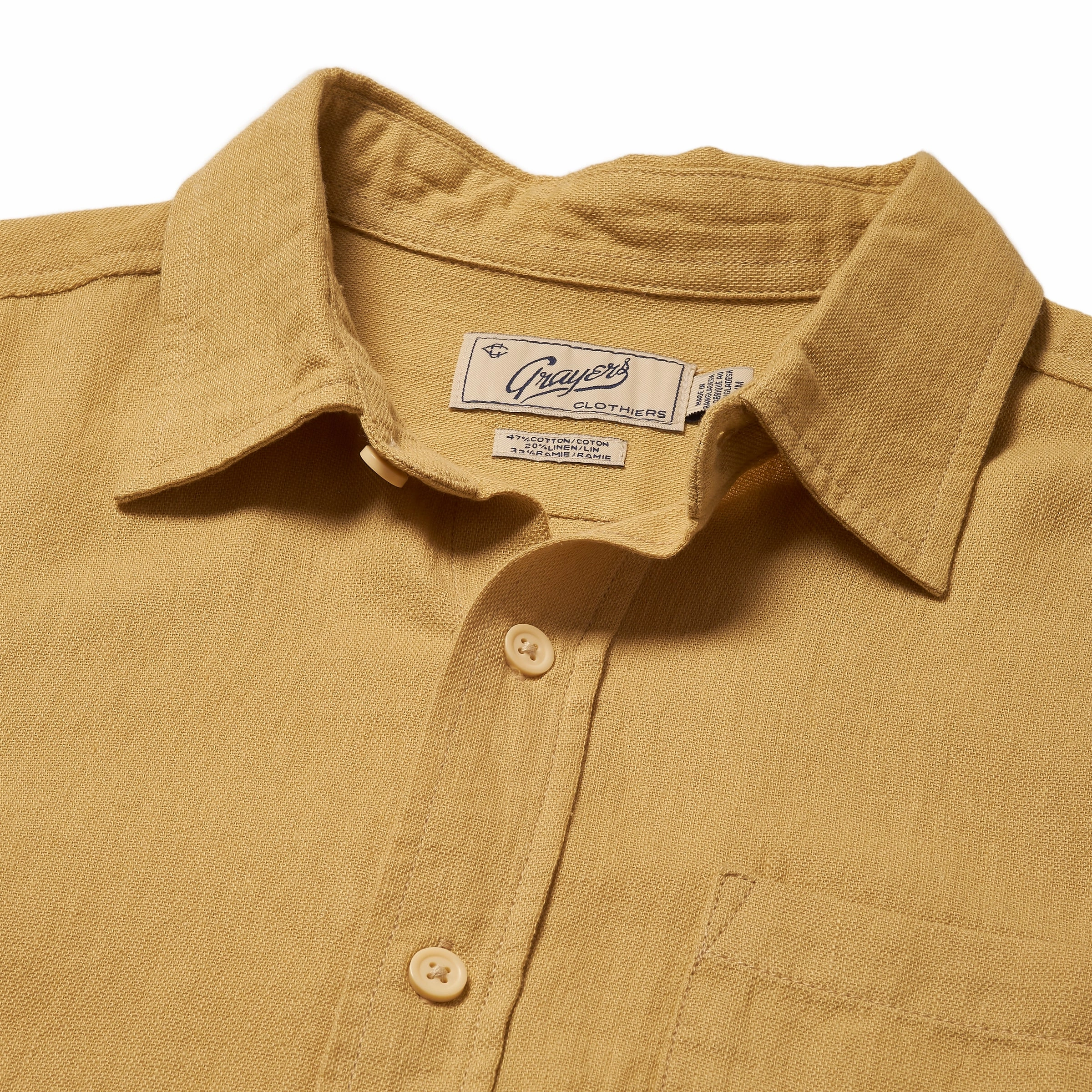 Amalfi Textured Hemp Linen Cotton Short Sleeve Shirt - Honey Mustard