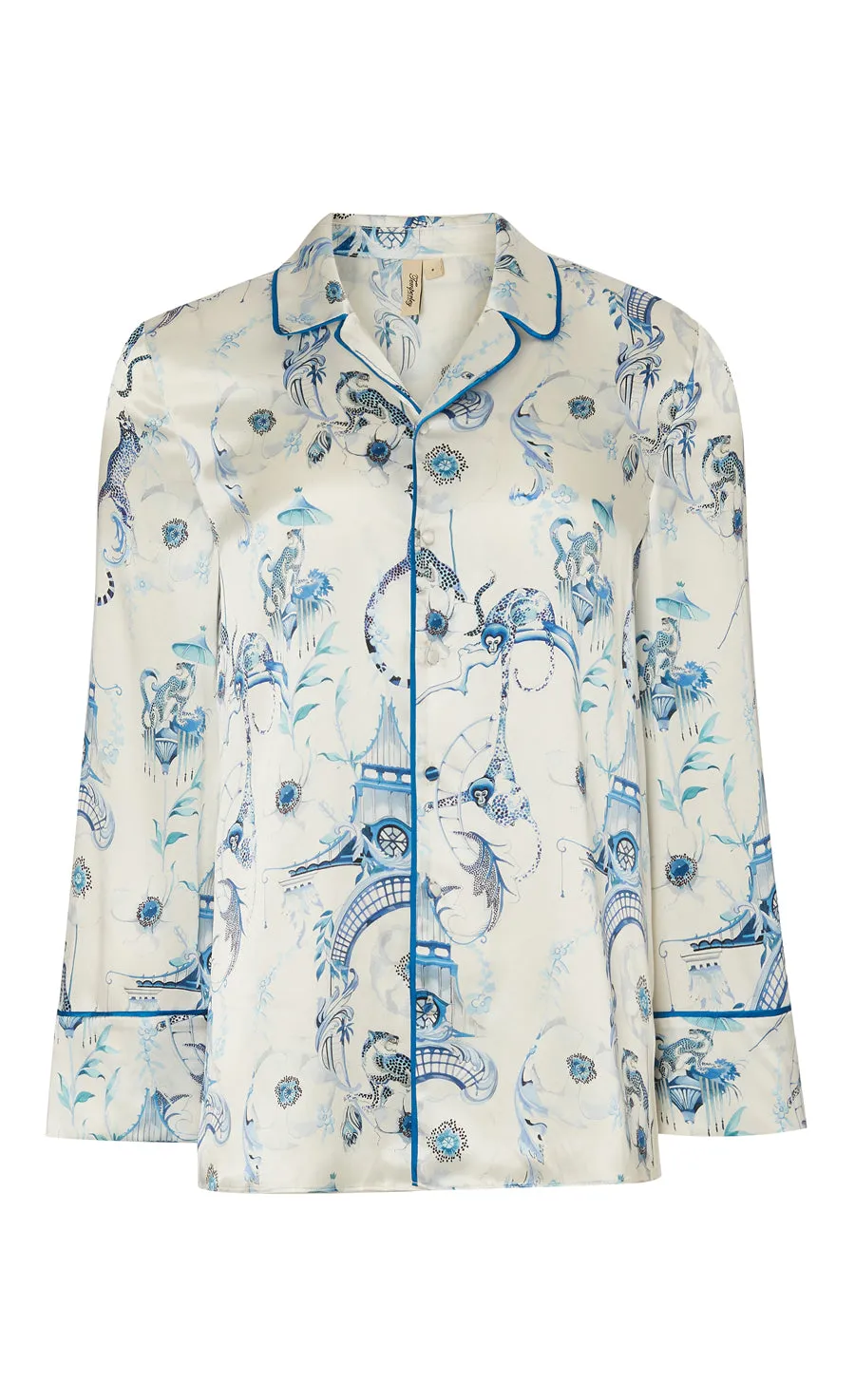 Aphrodite Long Sleeve Pyjama Top - White/Blue-Euphoria