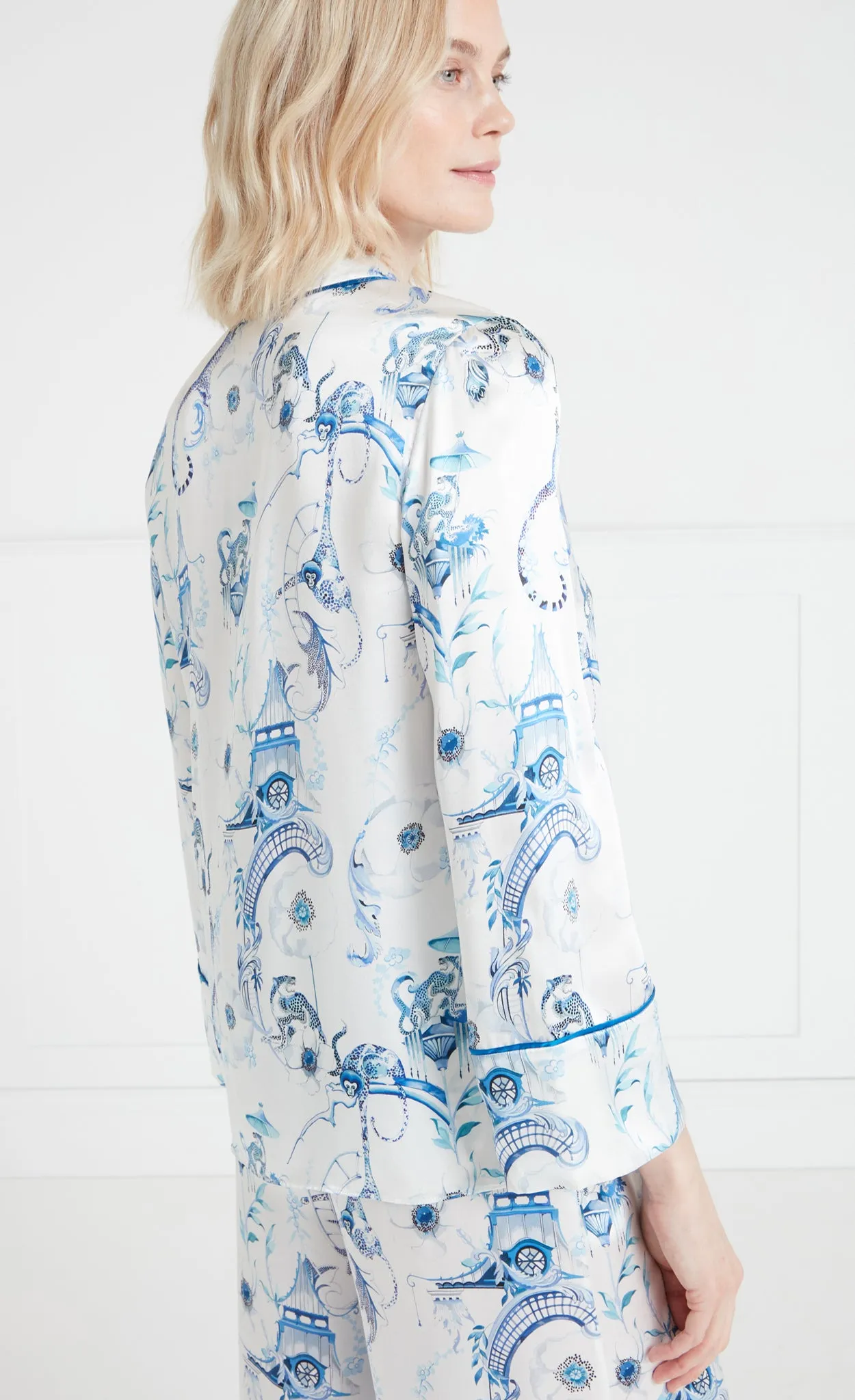 Aphrodite Long Sleeve Pyjama Top - White/Blue-Euphoria