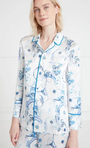 Aphrodite Long Sleeve Pyjama Top - White/Blue-Euphoria