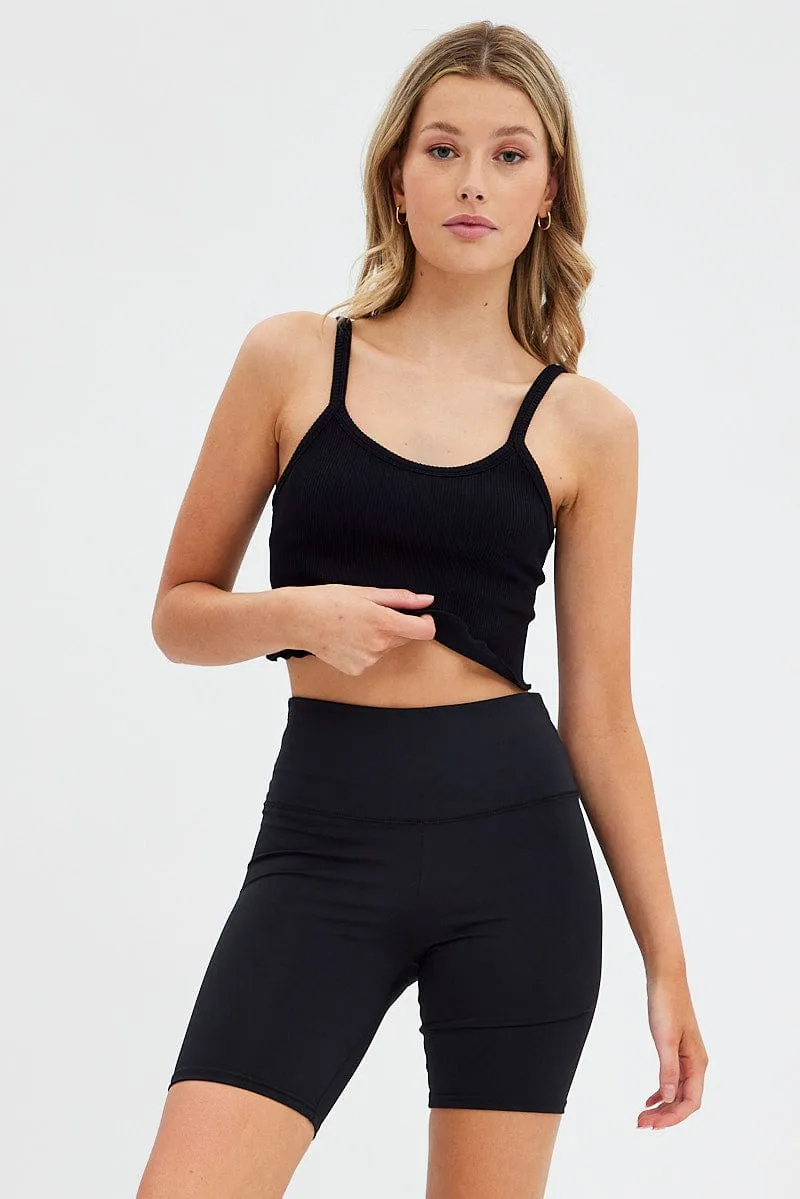 Black Crop Singlet Top Round neck
