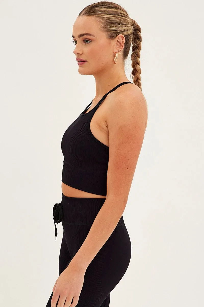 Black Seamless Activewear Singlet Basic Top