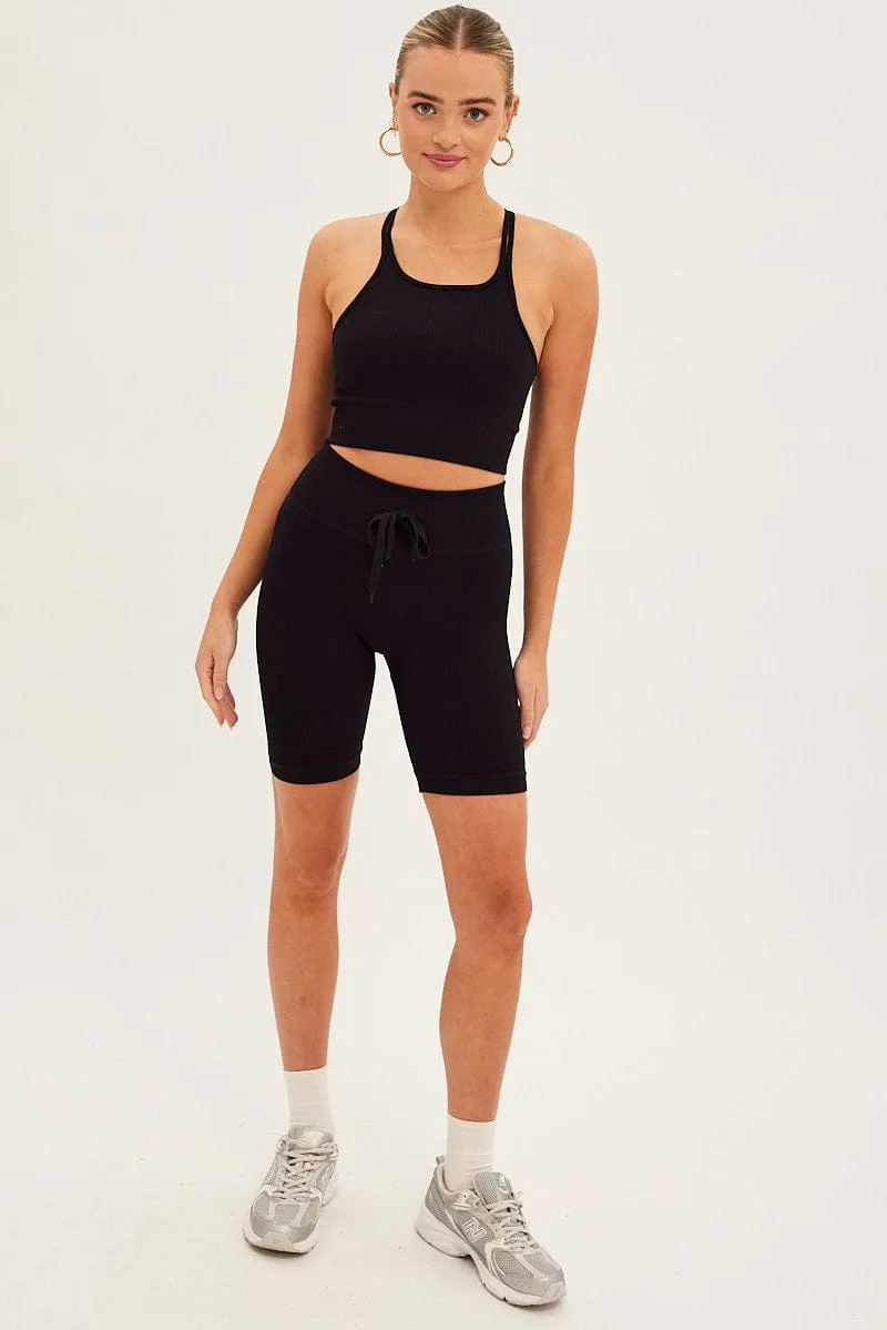 Black Seamless Activewear Singlet Basic Top