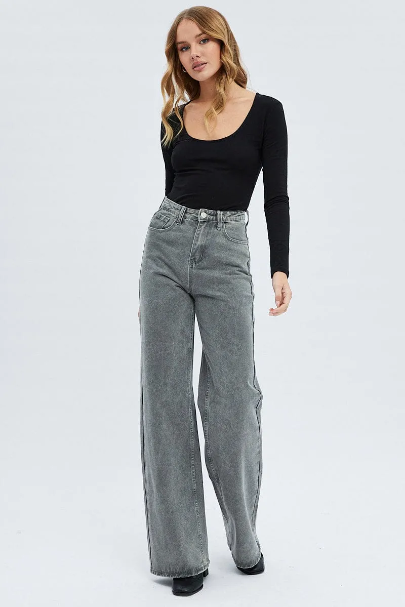 Black Top Long Sleeve Scoop Neck