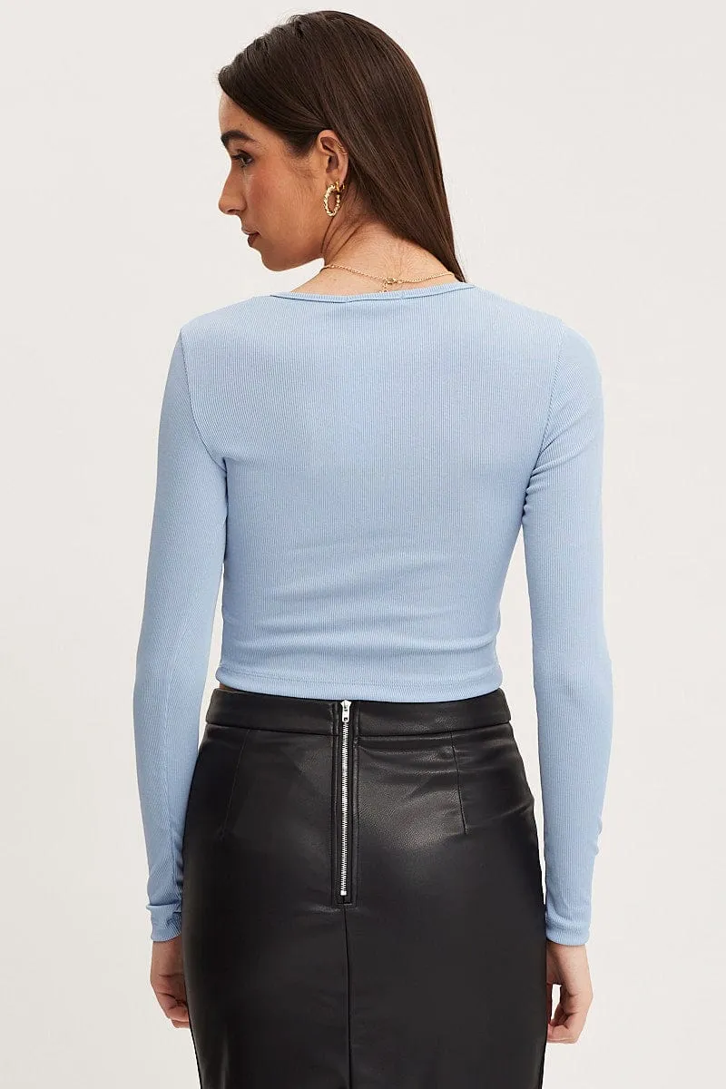 Blue Crop Top Long Sleeve