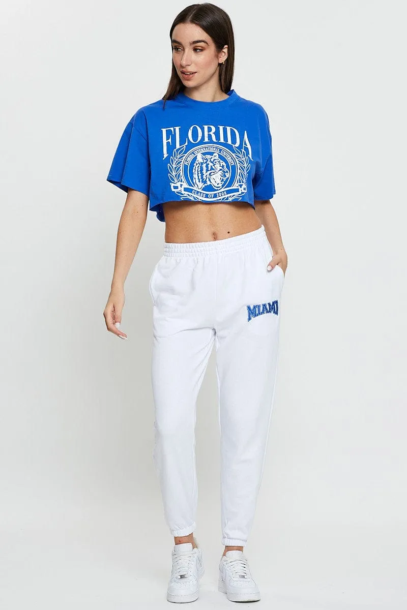 Blue Graphic Crop Top Short Sleeve