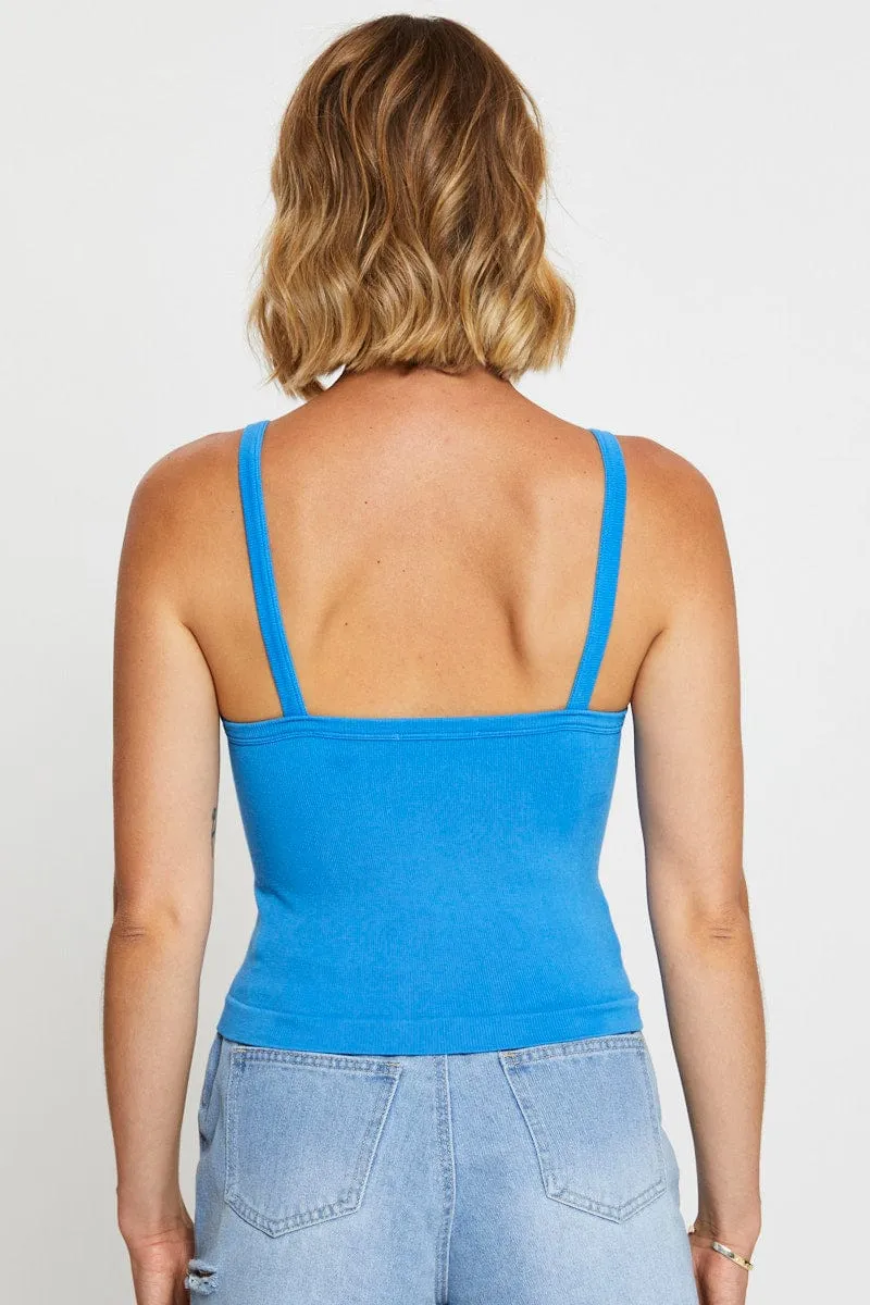 Blue Singlet Top Sleeveless Seamless