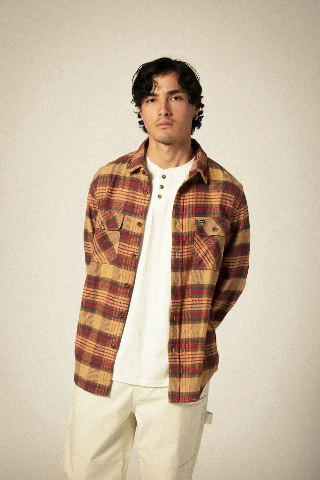 Bowery L/S Flannel - Curry/Washed Black/Crimson