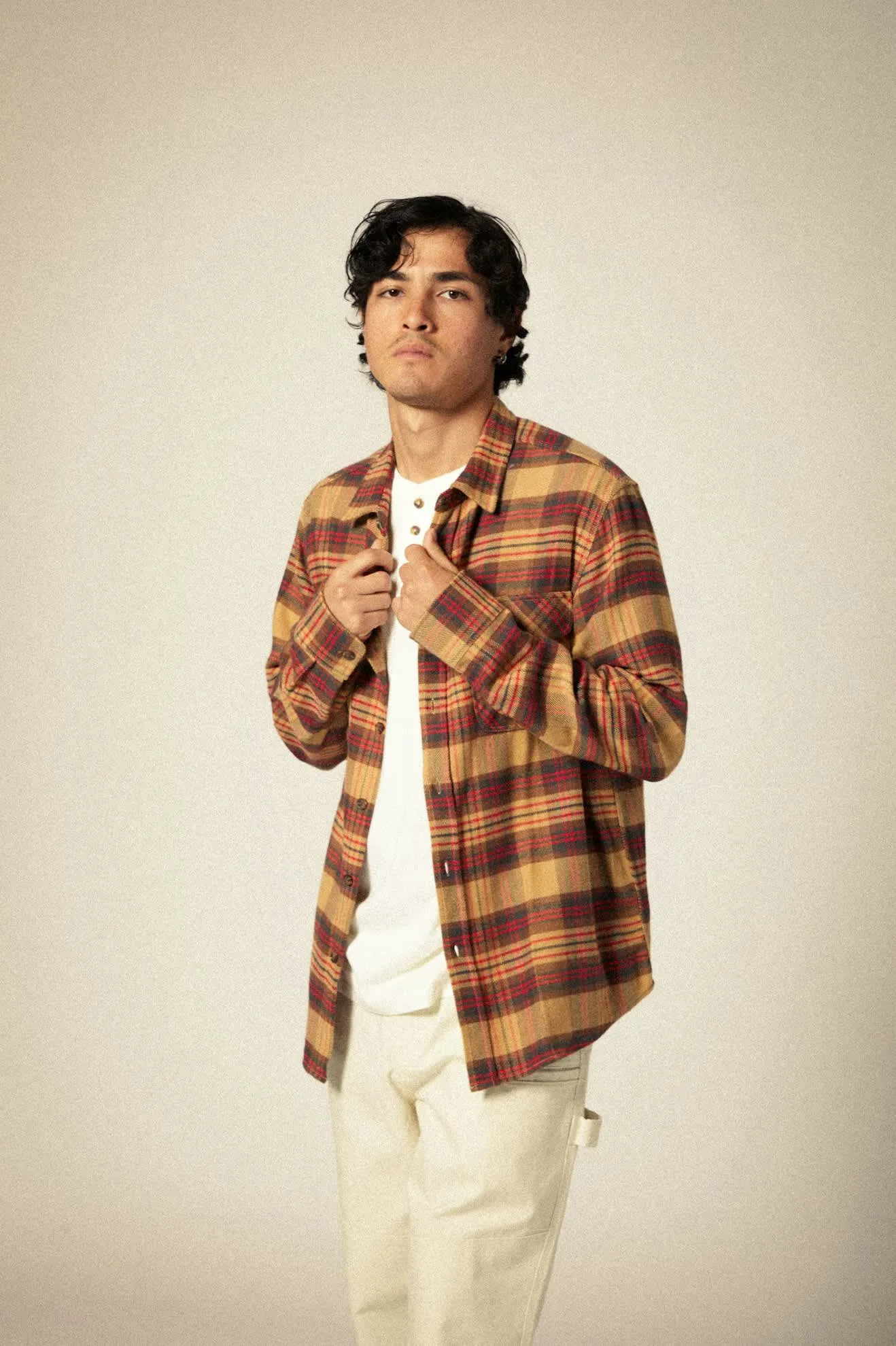 Bowery L/S Flannel - Curry/Washed Black/Crimson