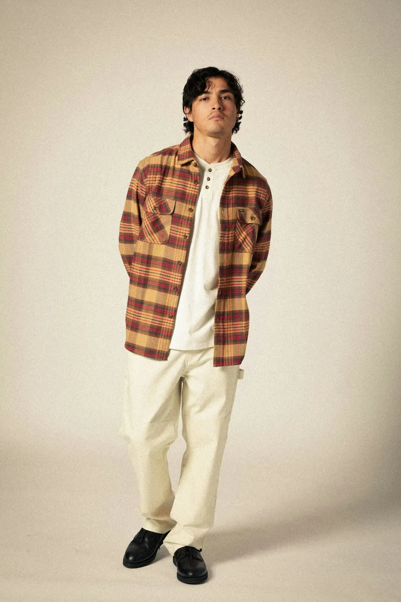 Bowery L/S Flannel - Curry/Washed Black/Crimson