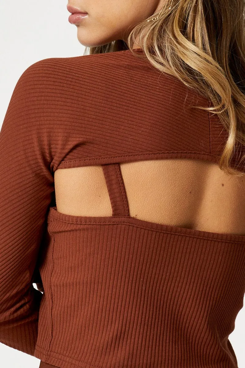 Brown Rib Singlet Shrug Set