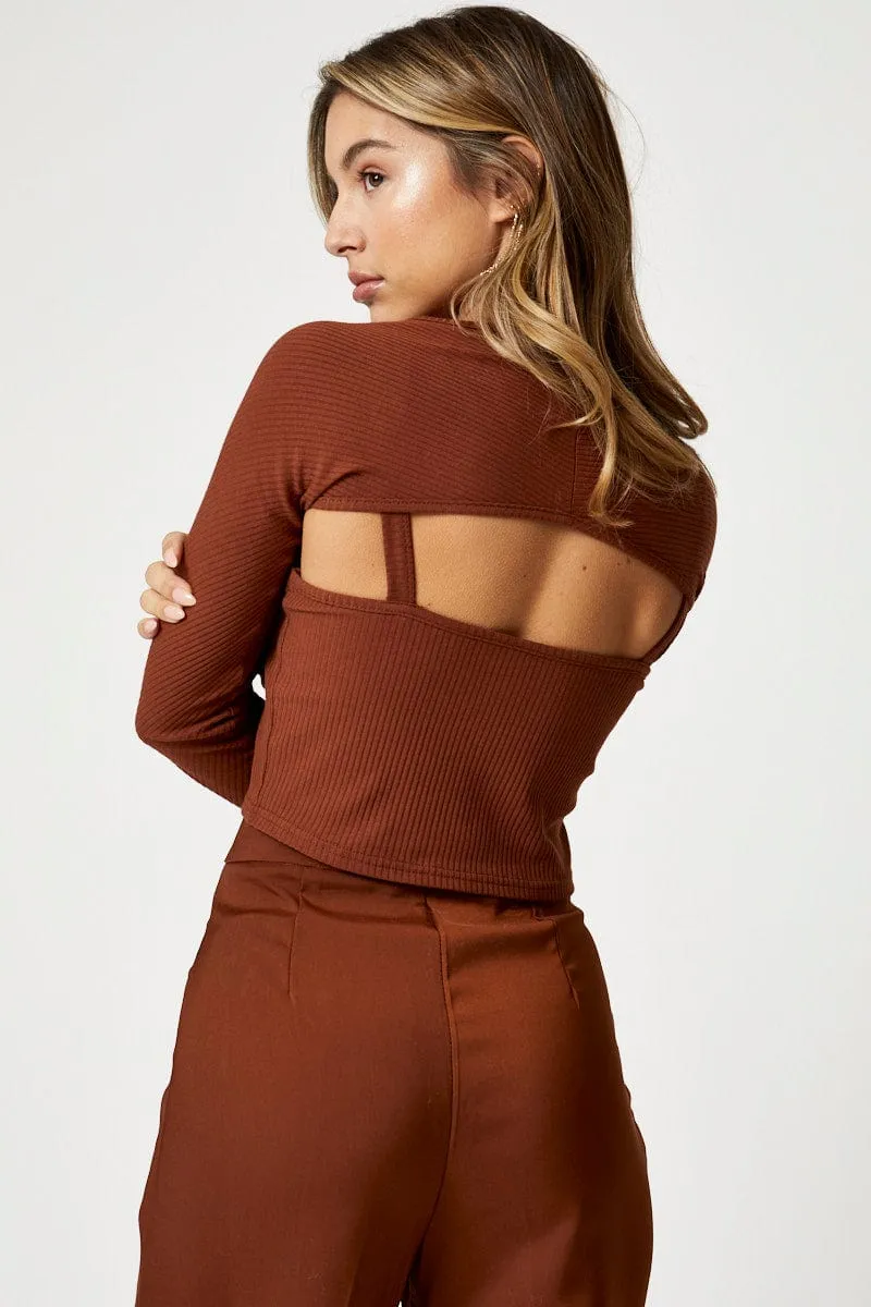 Brown Rib Singlet Shrug Set