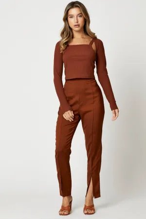 Brown Rib Singlet Shrug Set