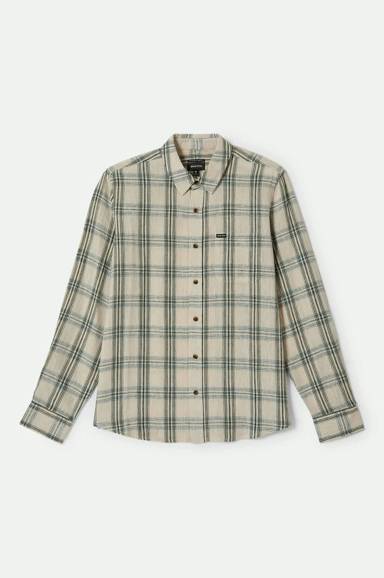 Charter Linen Blend L/S Shirt - Off White/Ivy Green Plaid
