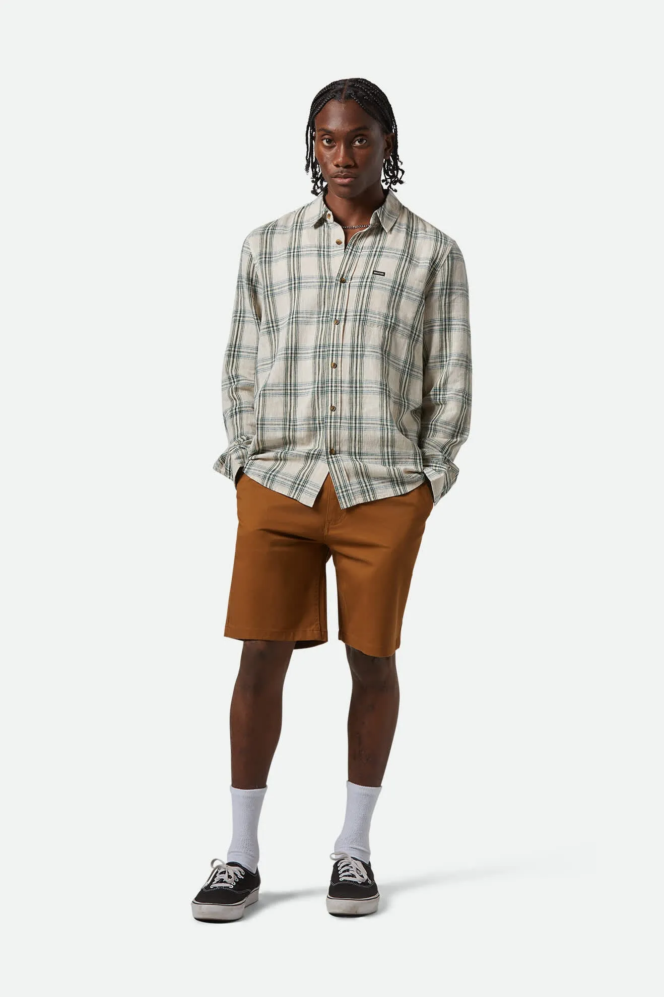 Charter Linen Blend L/S Shirt - Off White/Ivy Green Plaid